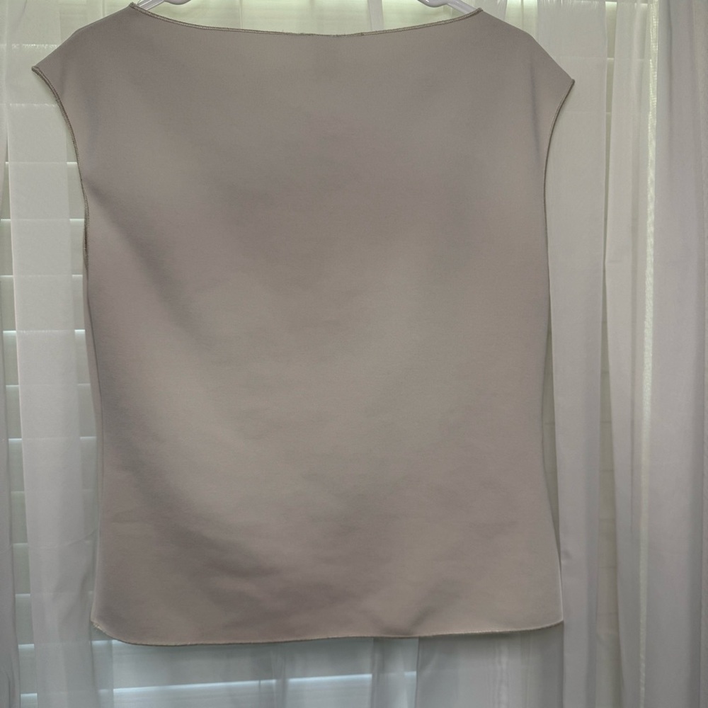 H&M Minimalist Boatneck Top | Cream Off-White Sleeveless Thick Jersey Slim Fit L - Picture 6 of 7
